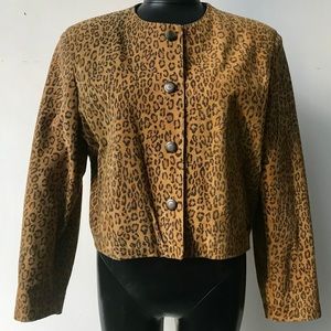 Women's Leather Leopard Print Coat Jacket  Med